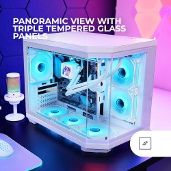 Mars Gaming MC-3TCOREM, Boîtier Gaming Custom Micro-ATX, Triple Fenêtre en Verre Trempé, Double Chambre Latérale, Support Refroi