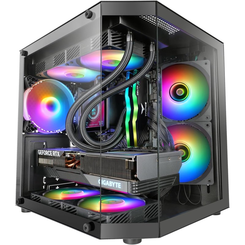 Mars Gaming MC-3TLITE, Boîtier Gaming MicroATX, Triple Verre Trempé Continu, Ventilateur Arrière FRGB 120mm, Structure à Double 