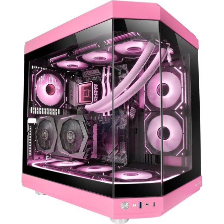 Mars Gaming MC-3T, Boîtier Gaming Custom ATX, Triple Fenêtr Verre Trempé Continu, Refroidissement Liquide Complet, Double Caméra