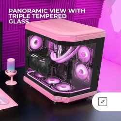 Mars Gaming MC-3T, Boîtier Gaming Custom ATX, Triple Fenêtr Verre Trempé Continu, Refroidissement Liquide Complet, Double Caméra