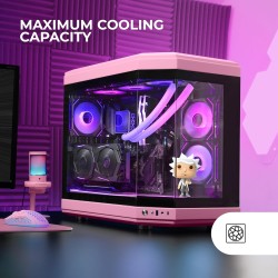 Mars Gaming MC-3T, Boîtier Gaming Custom ATX, Triple Fenêtr Verre Trempé Continu, Refroidissement Liquide Complet, Double Caméra