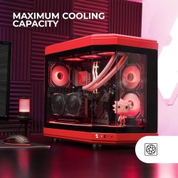 Mars Gaming MC-3T, Boîtier Gaming Custom ATX, Triple Fenêtr Verre Trempé Continu, Refroidissement Liquide Complet, Double Caméra