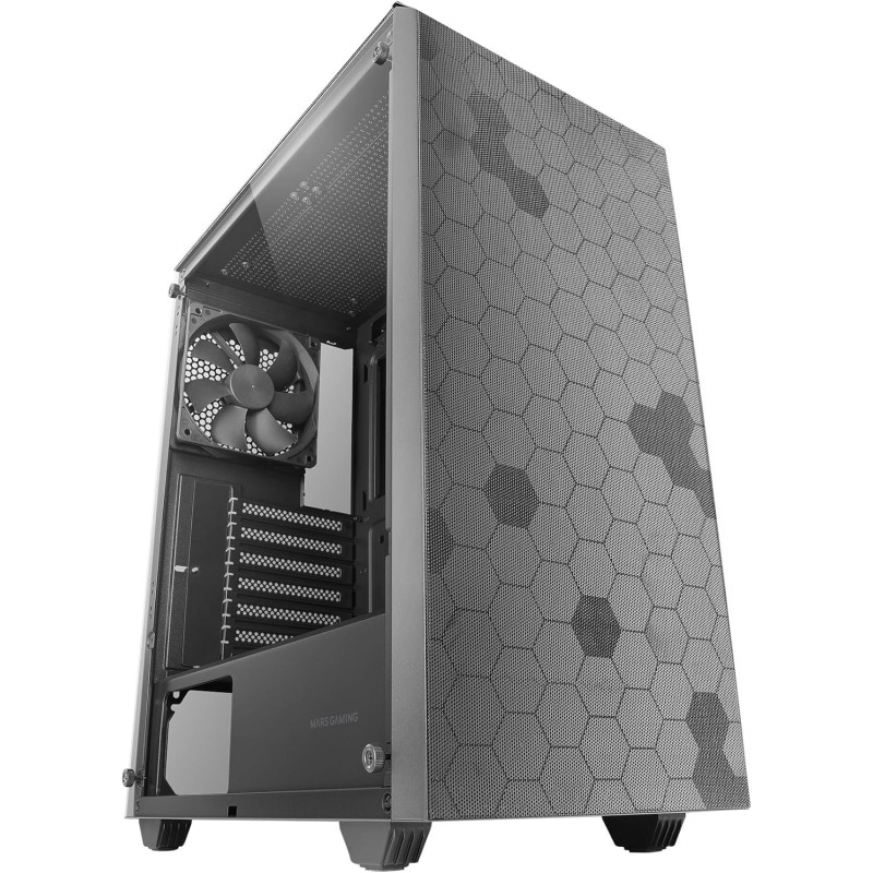 Mars Gaming MC-Q3, Boîtier Semi-Tour ATX, Panneau Latéral en Verre Trempé, Double Grille Magnétique Anti-poussière Avant + Dessu