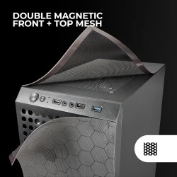 Mars Gaming MC-Q3, Boîtier Semi-Tour ATX, Panneau Latéral en Verre Trempé, Double Grille Magnétique Anti-poussière Avant + Dessu