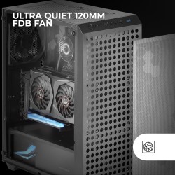 Mars Gaming MC-Q3, Boîtier Semi-Tour ATX, Panneau Latéral en Verre Trempé, Double Grille Magnétique Anti-poussière Avant + Dessu