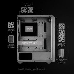 Mars Gaming MC-Q3, Boîtier Semi-Tour ATX, Panneau Latéral en Verre Trempé, Double Grille Magnétique Anti-poussière Avant + Dessu