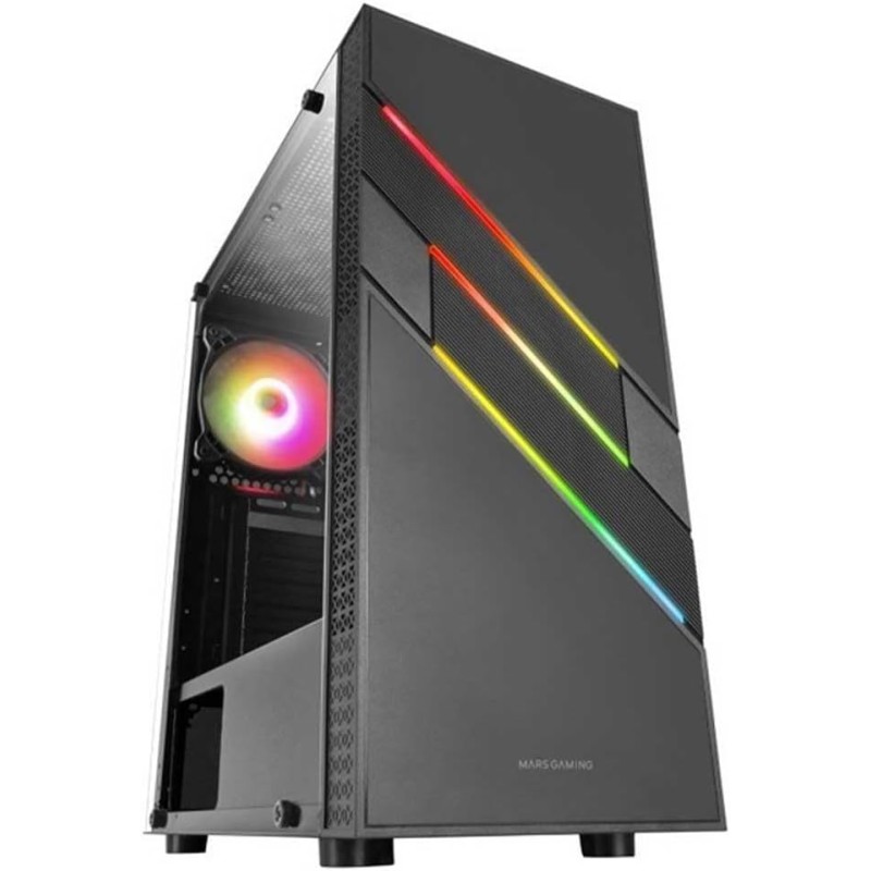 Mars Gaming MC-U3, Boîtier PC Gaming ATX XL, Triple ARGB à l'avant, Ventilateur ARGB 12cm, Fenêtre en Verre Trempé, Noir