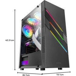 Mars Gaming MC-U3, Boîtier PC Gaming ATX XL, Triple ARGB à l'avant, Ventilateur ARGB 12cm, Fenêtre en Verre Trempé, Noir