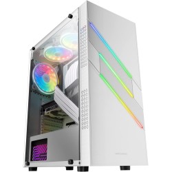 Mars Gaming MC-U3, Boîtier PC Gaming ATX XL, Triple ARGB à l'avant, Ventilateur ARGB 12cm, Fenêtre en Verre Trempé, Blanc
