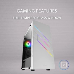 Mars Gaming MC-U3, Boîtier PC Gaming ATX XL, Triple ARGB à l'avant, Ventilateur ARGB 12cm, Fenêtre en Verre Trempé, Blanc