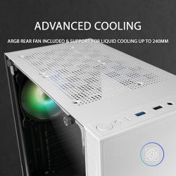 Mars Gaming MC-U3, Boîtier PC Gaming ATX XL, Triple ARGB à l'avant, Ventilateur ARGB 12cm, Fenêtre en Verre Trempé, Blanc