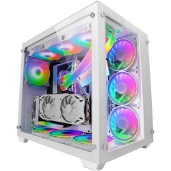 Mars Gaming MCV3 Blanc, Tour Gaming Custom XXL E-ATX, Fenêtre Verre Trempé Avant et Latérale, Cadre Modulaire à Double Chambre
