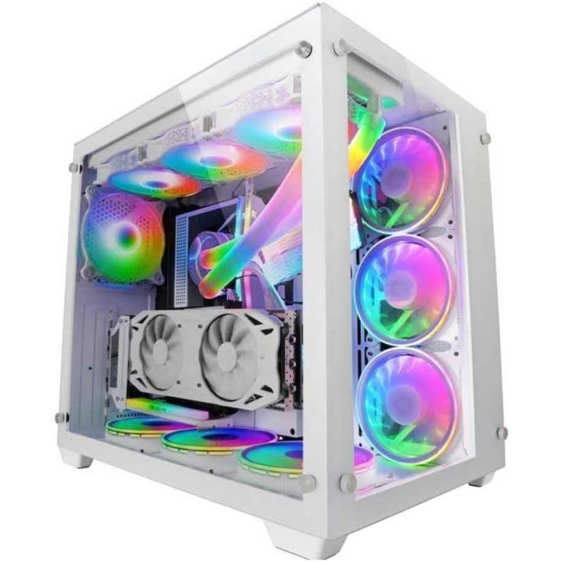 Mars Gaming MCV3 Blanc, Tour Gaming Custom XXL E-ATX, Fenêtre Verre Trempé Avant et Latérale, Cadre Modulaire à Double Chambre