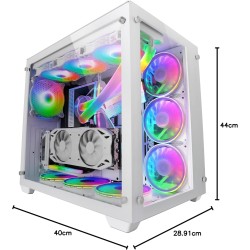 Mars Gaming MCV3 Blanc, Tour Gaming Custom XXL E-ATX, Fenêtre Verre Trempé Avant et Latérale, Cadre Modulaire à Double Chambre