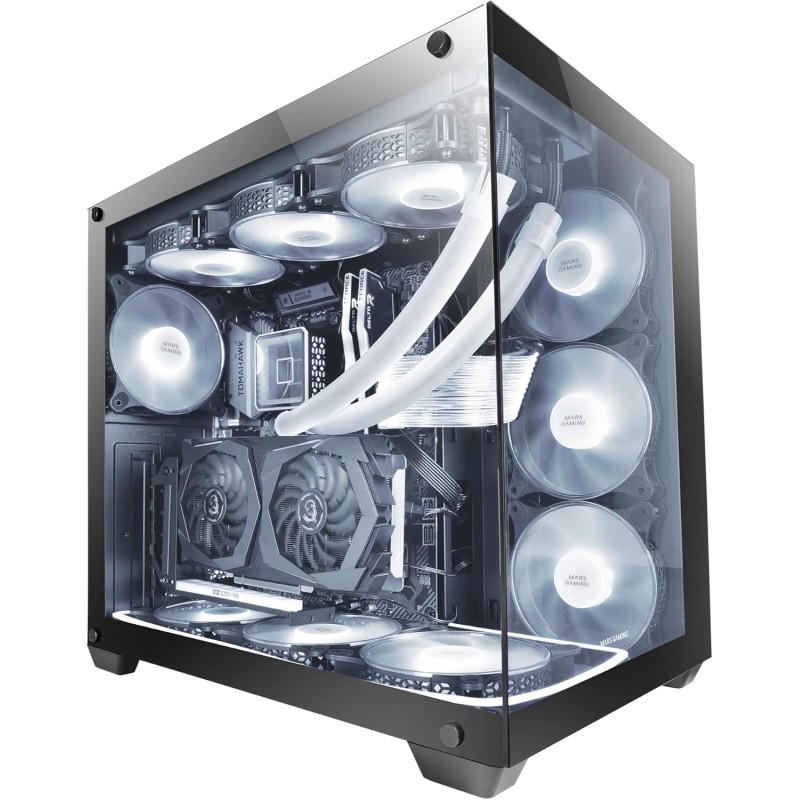 Mars Gaming MCV4, Tour Gaming Custom XXL E-ATX, Fenêtres Latérales et Frontales en Verre Trempé sans Cadre, Structure Modulaire 