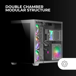 Mars Gaming MCV4, Tour Gaming Custom XXL E-ATX, Fenêtres Latérales et Frontales en Verre Trempé sans Cadre, Structure Modulaire 