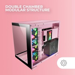 Mars Gaming MCV4, Tour Gaming Custom XXL E-ATX, Fenêtre Verre Trempé Avant et Latérale sans Cadre, Structure Modulaire à Double 