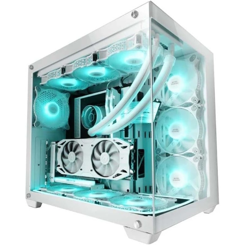 Mars Gaming MCV4W, Tour Gaming Custom XXL E-ATX, Fenêtres Latérales et Frontales en Verre Trempé sans Cadre, Structure Modulaire