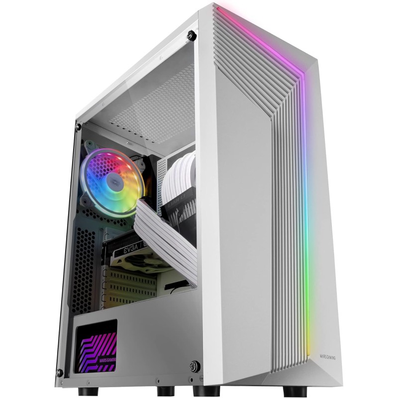 Mars Gaming MC-X7, Boîtier Gaming ATX, Façade ARGB 12 Modes d’Éclairage, Fenêtre Latérale Complète, Moyen Tour PC avec Ventilate