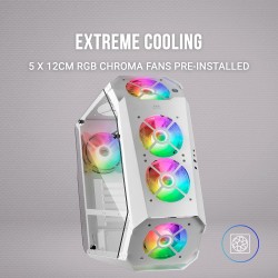 Mars Gaming MC51W, Tour PC Gaming ATX, 5X Ventilateurs 120mm Chroma ARGB, Contrôleur avec Télécommande, Double Verre Trempé, Ref