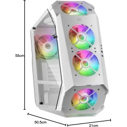 Mars Gaming MC51W, Tour PC Gaming ATX, 5X Ventilateurs 120mm Chroma ARGB, Contrôleur avec Télécommande, Double Verre Trempé, Ref