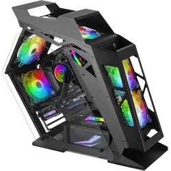 Mars Gaming MC61, Boîtier PC Gaming Compact Micro-ATX, 4 Ventilateurs 12cm, ARGB Chroma, Double Vitrage Verre Trempé, Noir