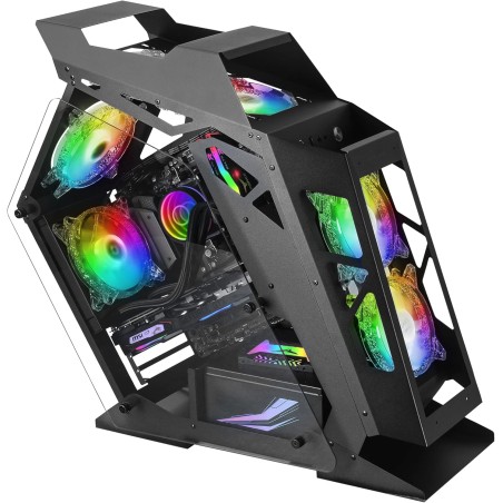 Mars Gaming MC61, Boîtier PC Gaming Compact Micro-ATX, 4 Ventilateurs 12cm, ARGB Chroma, Double Vitrage Verre Trempé, Noir