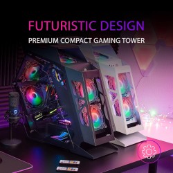Mars Gaming MC61, Boîtier PC Gaming Compact Micro-ATX, 4 Ventilateurs 12cm, ARGB Chroma, Double Vitrage Verre Trempé, Noir