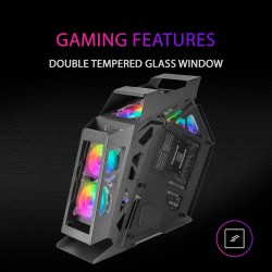 Mars Gaming MC61, Boîtier PC Gaming Compact Micro-ATX, 4 Ventilateurs 12cm, ARGB Chroma, Double Vitrage Verre Trempé, Noir