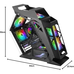 Mars Gaming MC61, Boîtier PC Gaming Compact Micro-ATX, 4 Ventilateurs 12cm, ARGB Chroma, Double Vitrage Verre Trempé, Noir