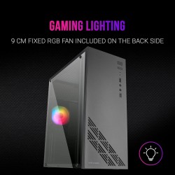 Mars Gaming MC100, Boîtier de Jeu ATX, Ventilateur FRGB 9cm, Ventilation Convect-Cool, Noir