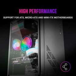 Mars Gaming MC100, Boîtier de Jeu ATX, Ventilateur FRGB 9cm, Ventilation Convect-Cool, Noir