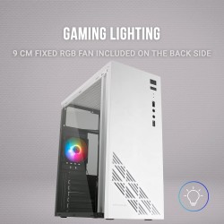 Mars Gaming MC100, Boîtier de Jeu ATX, Ventilateur FRGB 9cm, Ventilation Convect-Cool, Blanc