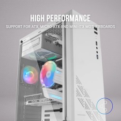 Mars Gaming MC100, Boîtier de Jeu ATX, Ventilateur FRGB 9cm, Ventilation Convect-Cool, Blanc