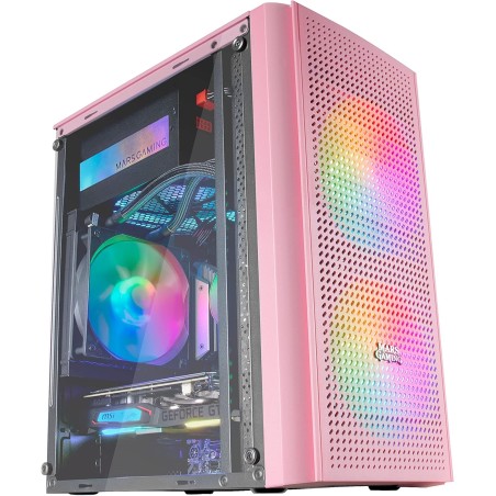 Mars Gaming MC300, Boîtier PC Gaming Compact MicroATX/Mini-ITX, 3X Ventilateurs 120mm FRGB, Panneau Avant Total-Mesh, Verre Trem