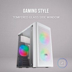 Mars Gaming MC300, Boîtier PC Gaming Compact MicroATX/Mini-ITX, 3X Ventilateurs 120mm FRGB, Panneau Avant Total-Mesh, Verre Trem