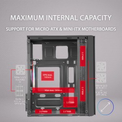 Mars Gaming MC300, Boîtier PC Gaming Compact MicroATX/Mini-ITX, 3X Ventilateurs 120mm FRGB, Panneau Avant Total-Mesh, Verre Trem