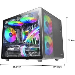 Mars Gaming MC-400, Boîtier Gaming Compact Micro-ATX, Fenêtre Latérale Complète Verre Trempé, 3X Ventilateurs FRGB 120mm, Pannea