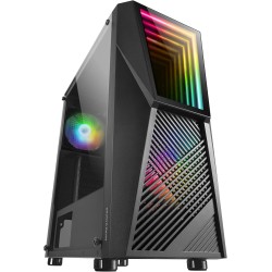 Mars Gaming MC777, Boîtier PC Gaming ATX, Miroir Infini ARGB, Verre Trempé, 2X Ventilateurs 120mm ARGB, Noir