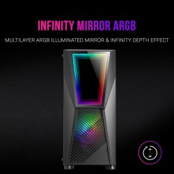 Mars Gaming MC777, Boîtier PC Gaming ATX, Miroir Infini ARGB, Verre Trempé, 2X Ventilateurs 120mm ARGB, Noir