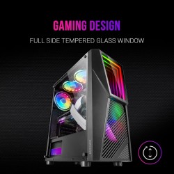 Mars Gaming MC777, Boîtier PC Gaming ATX, Miroir Infini ARGB, Verre Trempé, 2X Ventilateurs 120mm ARGB, Noir