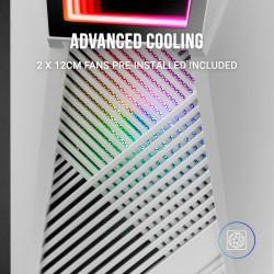 Mars Gaming MC777W, Boîtier PC Gaming ATX, Miroir Infini ARGB, Verre Trempé, 2X Ventilateurs 120mm ARGB, Blanc