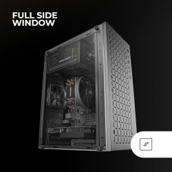 Mars Gaming MC-1000, Boîtier Compact MicroATX, Design Frontal Metal-Mesh, Fenêtre Latérale Intégrale, 1x Ventilateur FDB 80mm Ul