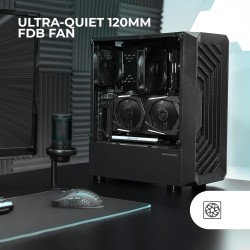 Mars Gaming MC-2000, Boîtier Moyen-Tour ATX, Fenêtre Latérale Intégrale, Design Mesh Frontal, 1x Ventilateur FDB 120mm Ultra-Sil