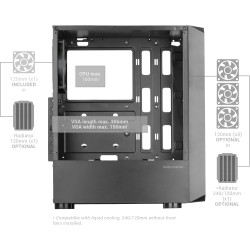 Mars Gaming MC-2000, Boîtier Moyen-Tour ATX, Fenêtre Latérale Intégrale, Design Mesh Frontal, 1x Ventilateur FDB 120mm Ultra-Sil