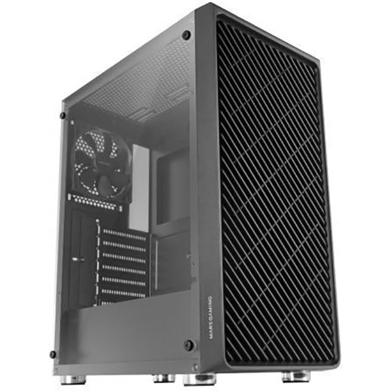 Mars Gaming MC-3000 Noir, Moyen-Tour Gaming ATX, Fenêtre Verre Trempé, Façade Metal-Mesh, 4 Ventilateurs 120mm