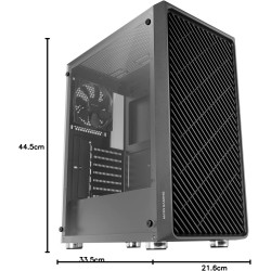 Mars Gaming MC-3000 Noir, Moyen-Tour Gaming ATX, Fenêtre Verre Trempé, Façade Metal-Mesh, 4 Ventilateurs 120mm