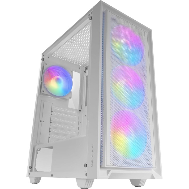 Mars Gaming MC-AIR, Boîtier Gaming ATX, 4X Ventilateurs FRGB Rainbow 120mm, Panneau Avant Mesh, Fenêtre Latérale en Verre Trempé