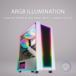 Mars Gaming MC-Art, Boîtier PC Gaming ATX, Double Vitrage Trempé Dessinable, ARGB 12 Modes, Ventilateur 12cm, Blanc