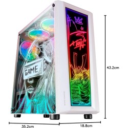 Mars Gaming MC-Art, Boîtier PC Gaming ATX, Double Vitrage Trempé Dessinable, ARGB 12 Modes, Ventilateur 12cm, Blanc